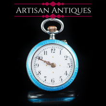 Load image into Gallery viewer, Antique Blue Silver Guilloche Enamel Clock - London Import Edwardian - Artisan Antiques
