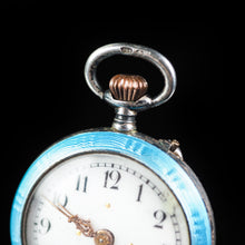 Load image into Gallery viewer, Antique Blue Silver Guilloche Enamel Clock - London Import Edwardian - Artisan Antiques
