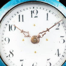 Load image into Gallery viewer, Antique Blue Silver Guilloche Enamel Clock - London Import Edwardian - Artisan Antiques
