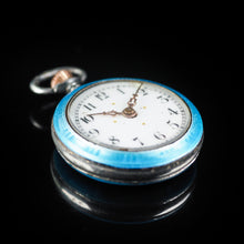 Load image into Gallery viewer, Antique Blue Silver Guilloche Enamel Clock - London Import Edwardian - Artisan Antiques
