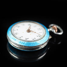 Load image into Gallery viewer, Antique Blue Silver Guilloche Enamel Clock - London Import Edwardian - Artisan Antiques

