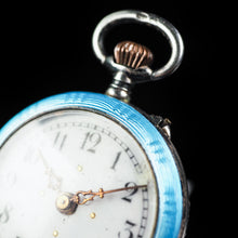 Load image into Gallery viewer, Antique Blue Silver Guilloche Enamel Clock - London Import Edwardian - Artisan Antiques
