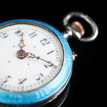 Load image into Gallery viewer, Antique Blue Silver Guilloche Enamel Clock - London Import Edwardian - Artisan Antiques
