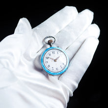 Load image into Gallery viewer, Antique Blue Silver Guilloche Enamel Clock - London Import Edwardian - Artisan Antiques
