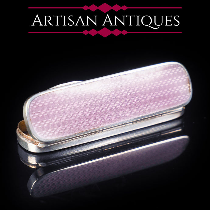 Antique Sterling Silver Purple Guilloche Enamel Toothpick Box by Gourdel Vales & Co - 1911 - Artisan Antiques