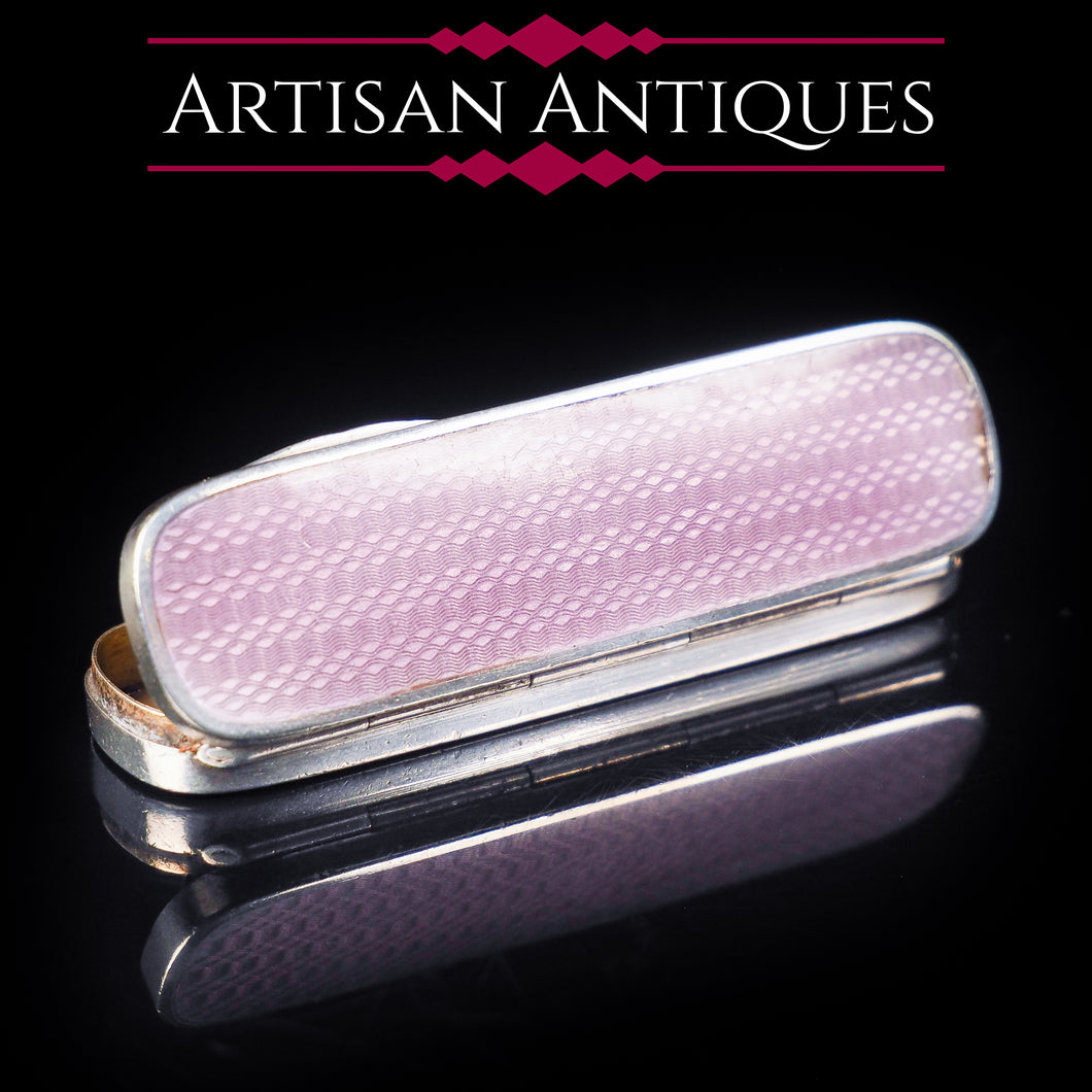 Antique Sterling Silver Purple Guilloche Enamel Toothpick Box by Gourdel Vales & Co - 1911 - Artisan Antiques