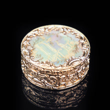 Load image into Gallery viewer, Antique German Gold Plated Solid Silver &amp; Mother of Pearl Circular Pill Box - 19th C - Artisan Antiques
