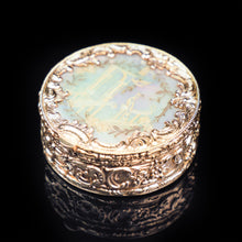 Load image into Gallery viewer, Antique German Gold Plated Solid Silver &amp; Mother of Pearl Circular Pill Box - 19th C - Artisan Antiques
