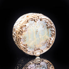 Load image into Gallery viewer, Antique German Gold Plated Solid Silver &amp; Mother of Pearl Circular Pill Box - 19th C - Artisan Antiques
