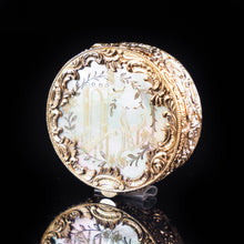 Load image into Gallery viewer, Antique German Gold Plated Solid Silver &amp; Mother of Pearl Circular Pill Box - 19th C - Artisan Antiques
