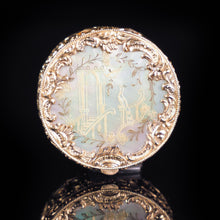 Load image into Gallery viewer, Antique German Gold Plated Solid Silver &amp; Mother of Pearl Circular Pill Box - 19th C - Artisan Antiques
