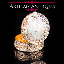 Load image into Gallery viewer, Antique German Gold Plated Solid Silver &amp; Mother of Pearl Circular Pill Box - 19th C - Artisan Antiques
