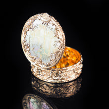 Load image into Gallery viewer, Antique German Gold Plated Solid Silver &amp; Mother of Pearl Circular Pill Box - 19th C - Artisan Antiques
