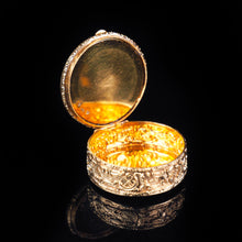 Load image into Gallery viewer, Antique German Gold Plated Solid Silver &amp; Mother of Pearl Circular Pill Box - 19th C - Artisan Antiques
