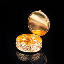 Load image into Gallery viewer, Antique German Gold Plated Solid Silver &amp; Mother of Pearl Circular Pill Box - 19th C - Artisan Antiques
