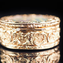 Load image into Gallery viewer, Antique German Gold Plated Solid Silver &amp; Mother of Pearl Circular Pill Box - 19th C - Artisan Antiques
