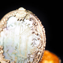 Load image into Gallery viewer, Antique German Gold Plated Solid Silver &amp; Mother of Pearl Circular Pill Box - 19th C - Artisan Antiques
