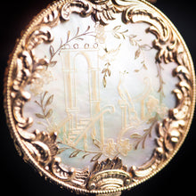 Load image into Gallery viewer, Antique German Gold Plated Solid Silver &amp; Mother of Pearl Circular Pill Box - 19th C - Artisan Antiques
