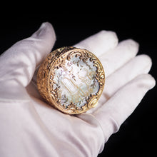 Load image into Gallery viewer, Antique German Gold Plated Solid Silver &amp; Mother of Pearl Circular Pill Box - 19th C - Artisan Antiques
