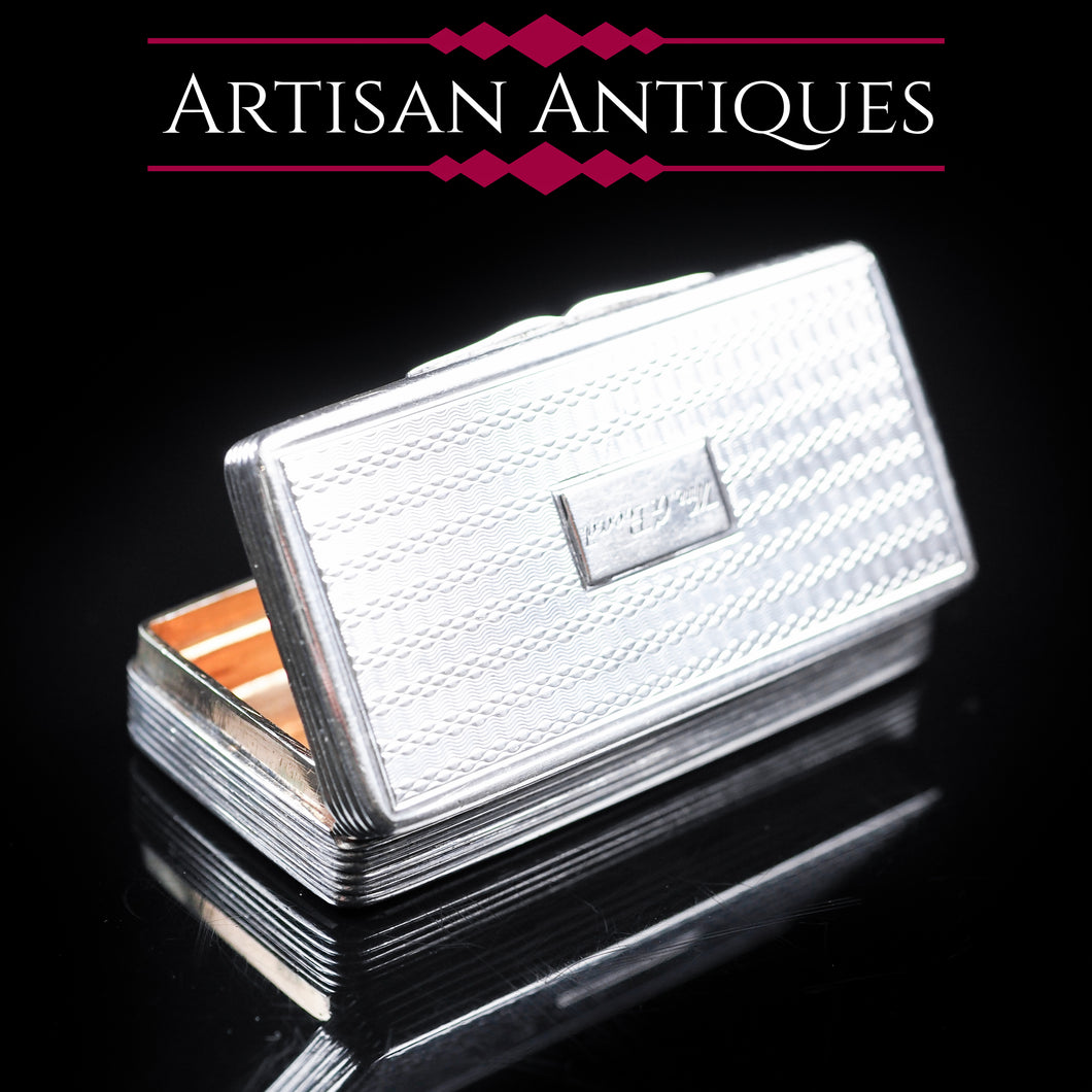 Victorian Solid Silver and Gilt Interior Rectangular Snuff Box by Taylor & Perry - 1841 - Artisan Antiques