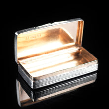 Load image into Gallery viewer, Victorian Solid Silver and Gilt Interior Rectangular Snuff Box by Taylor &amp; Perry - 1841 - Artisan Antiques
