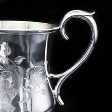 Load image into Gallery viewer, Antique Silver Victorian Mug with Floral Stippled Foot - Edward Ker Reid 1856 - Artisan Antiques
