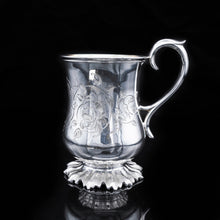 Load image into Gallery viewer, Antique Silver Victorian Mug with Floral Stippled Foot - Edward Ker Reid 1856 - Artisan Antiques
