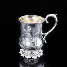 Load image into Gallery viewer, Antique Silver Victorian Mug with Floral Stippled Foot - Edward Ker Reid 1856 - Artisan Antiques
