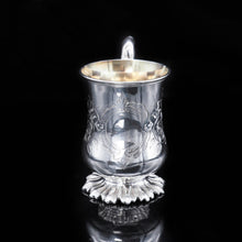 Load image into Gallery viewer, Antique Silver Victorian Mug with Floral Stippled Foot - Edward Ker Reid 1856 - Artisan Antiques
