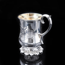 Load image into Gallery viewer, Antique Silver Victorian Mug with Floral Stippled Foot - Edward Ker Reid 1856 - Artisan Antiques

