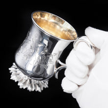 Load image into Gallery viewer, Antique Silver Victorian Mug with Floral Stippled Foot - Edward Ker Reid 1856 - Artisan Antiques
