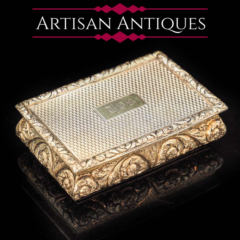 Georgian Silver Gilt Large Table Snuff Box by Thomas Shaw 1826 - Artisan Antiques