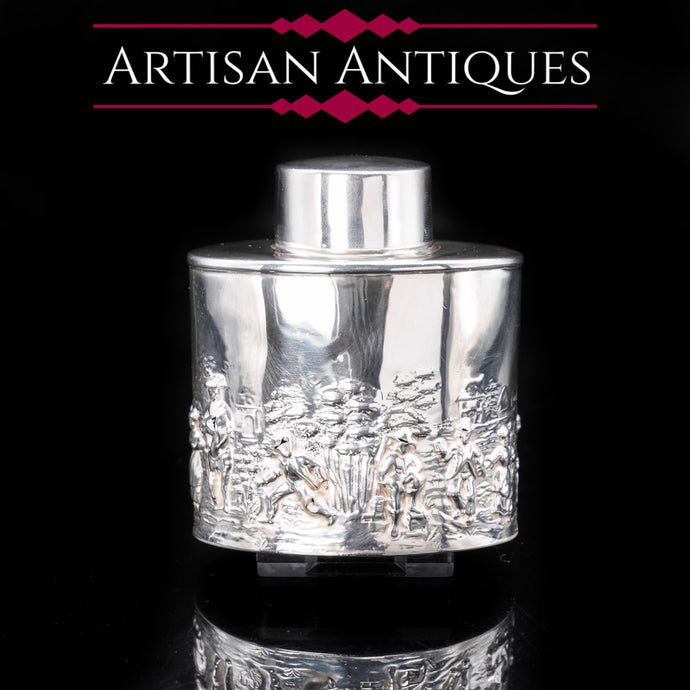 Solid Silver Tea Caddy with Decorative Repousse - Artisan Antiques