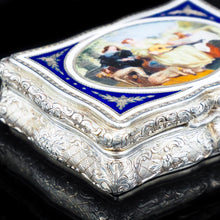Load image into Gallery viewer, Antique Solid Silver Table Snuff Box with Hand Painted Enamel Scene - 19th Century - Artisan Antiques
