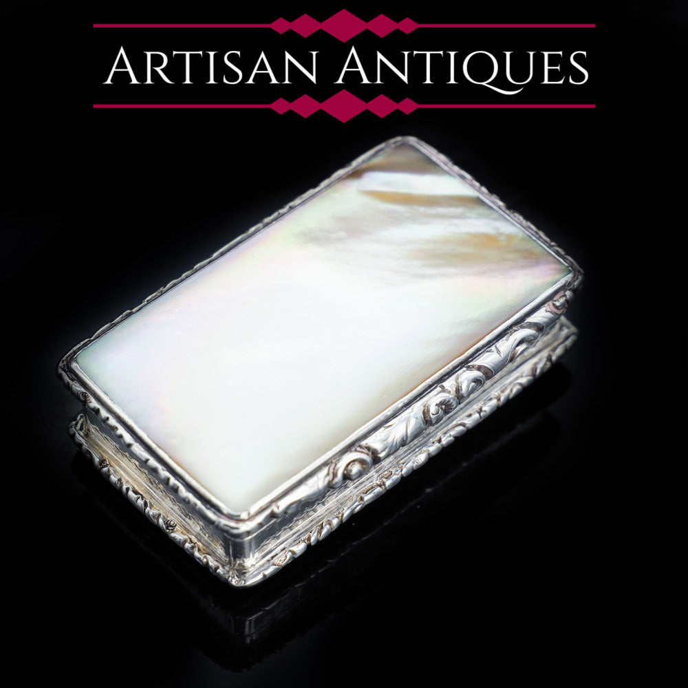 Georgian Silver Mounted Mother of Pearl Snuff Box - William Pugh 1831 - Artisan Antiques