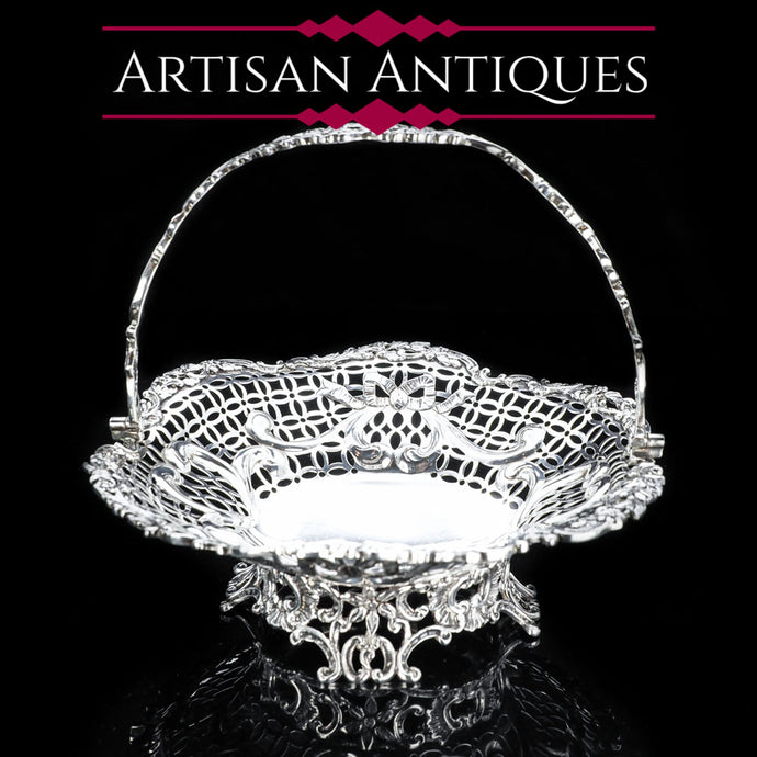 Victorian Solid Silver Fruit/Bonbon Basket Dish - William Comyns 1890 - Artisan Antiques
