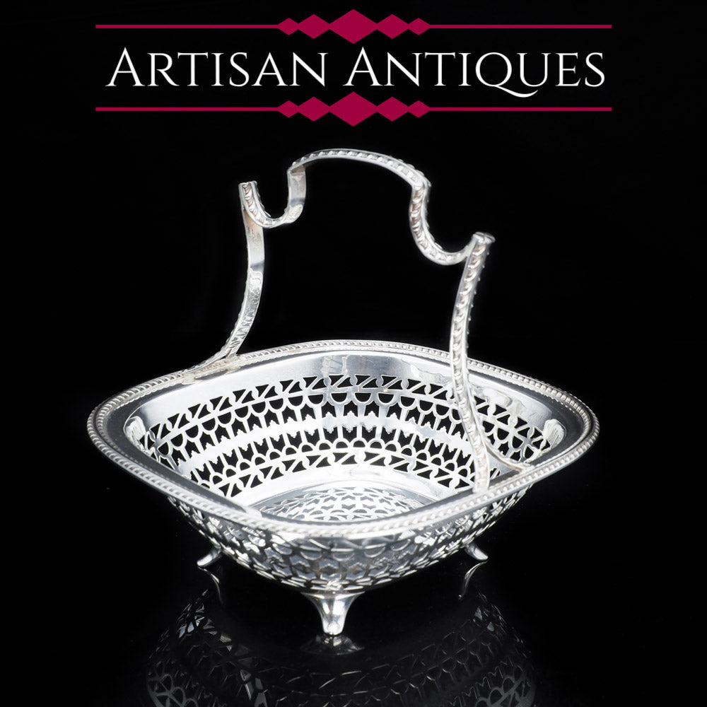 Antique Solid Silver Fruit/Bonbon Basket Dish - Martin Hall 1917 - Artisan Antiques