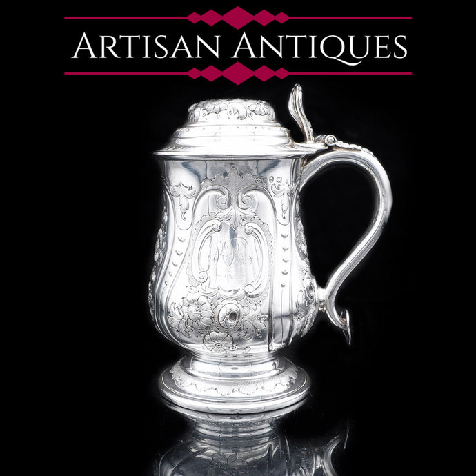 Victorian Silver Lidded Pint Tankard with Gilt Interior - 1840 - Artisan Antiques