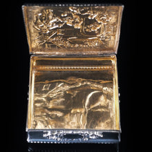 Load image into Gallery viewer, English Solid Silver Square Table Snuff Box with Repousse &amp; Gold Gilt - Artisan Antiques
