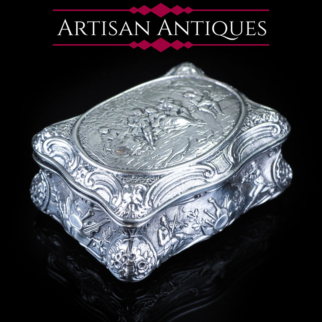 Antique German Silver Table Snuff Box Repousse c.1840 - Artisan Antiques