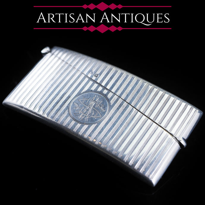 English Solid Silver Card Case with Gilt Interior - 20th Century - Artisan Antiques