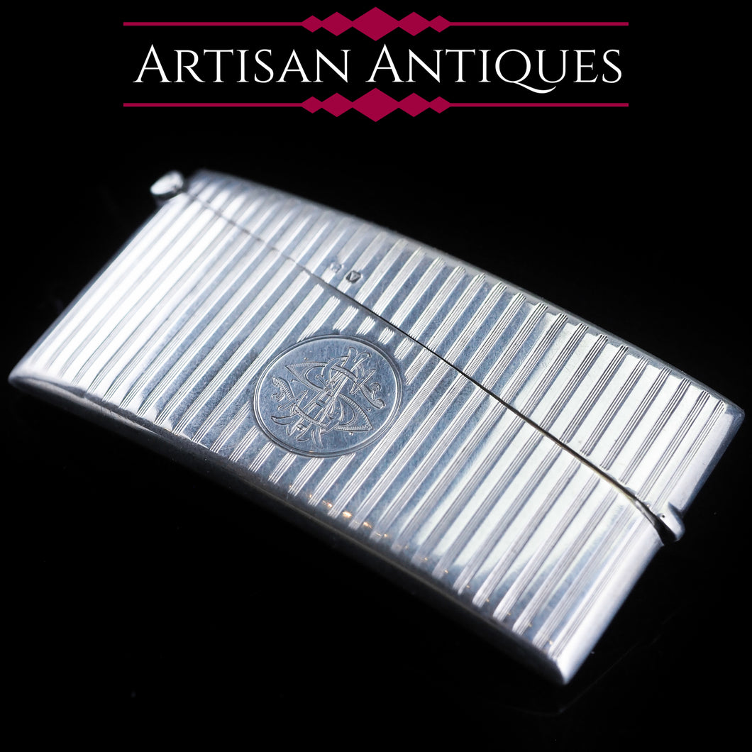 English Solid Silver Card Case with Gilt Interior - 20th Century - Artisan Antiques