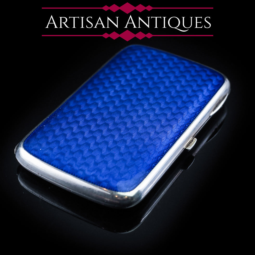 Antique Norwegian Blue Enamel Silver Cigarette Case - c.1890 David Andersen - Artisan Antiques