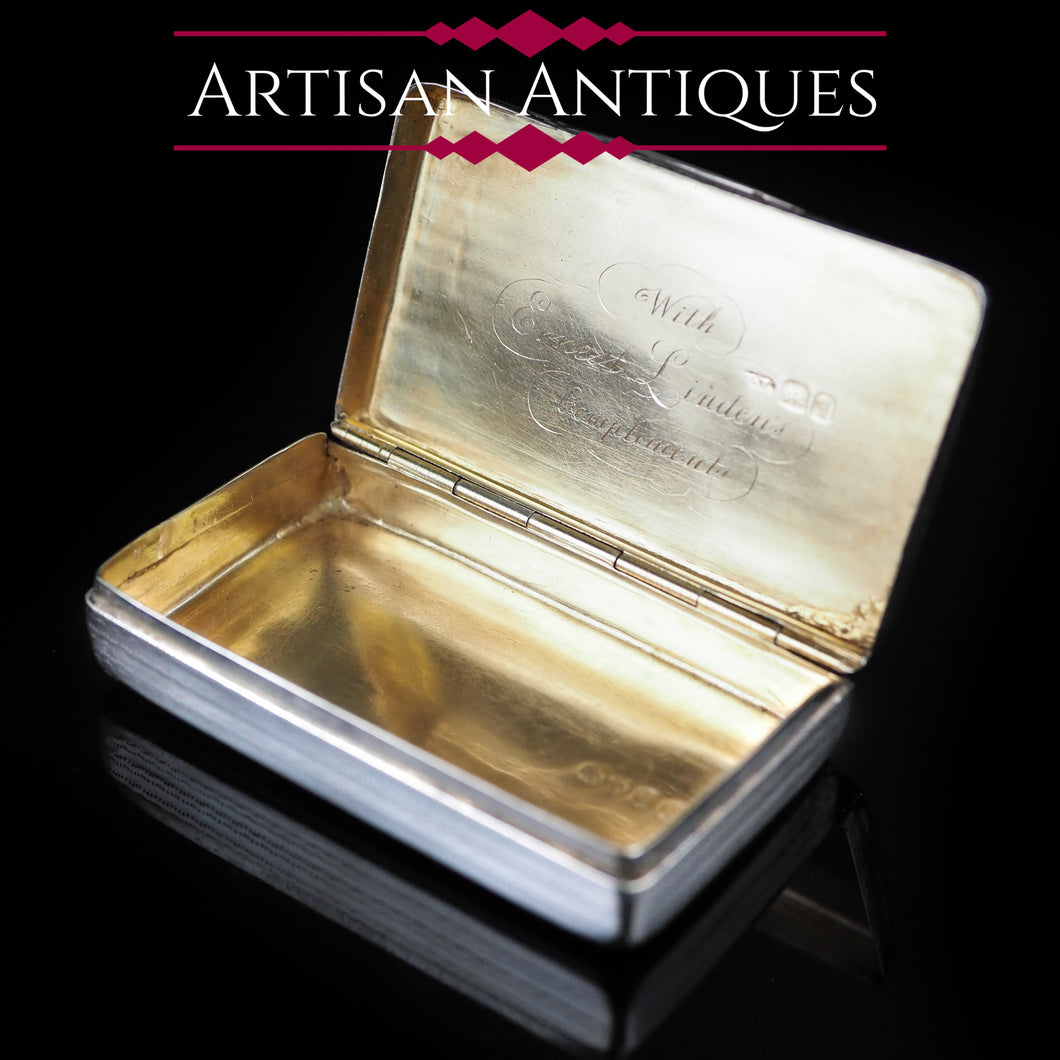 Antique English Solid Silver Snuff Box with Gilt Interior - London 1831 - Artisan Antiques