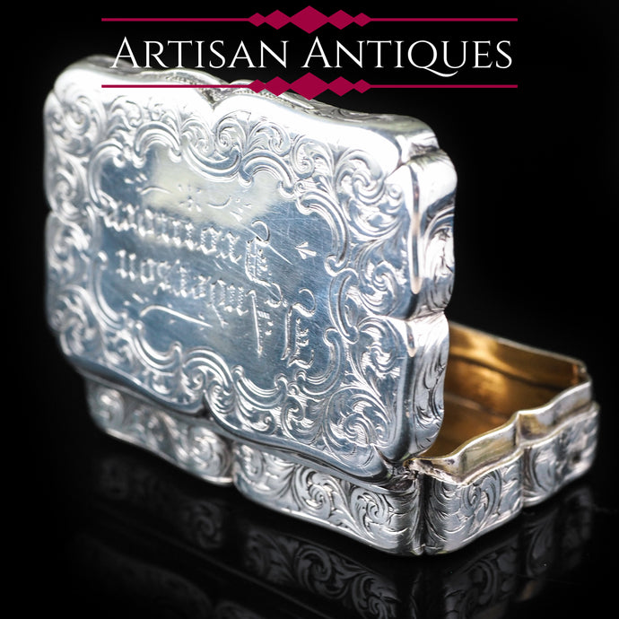 Antique Victorian Hand Engraved Solid Silver Snuff Box - Birmingham 1851 - Artisan Antiques