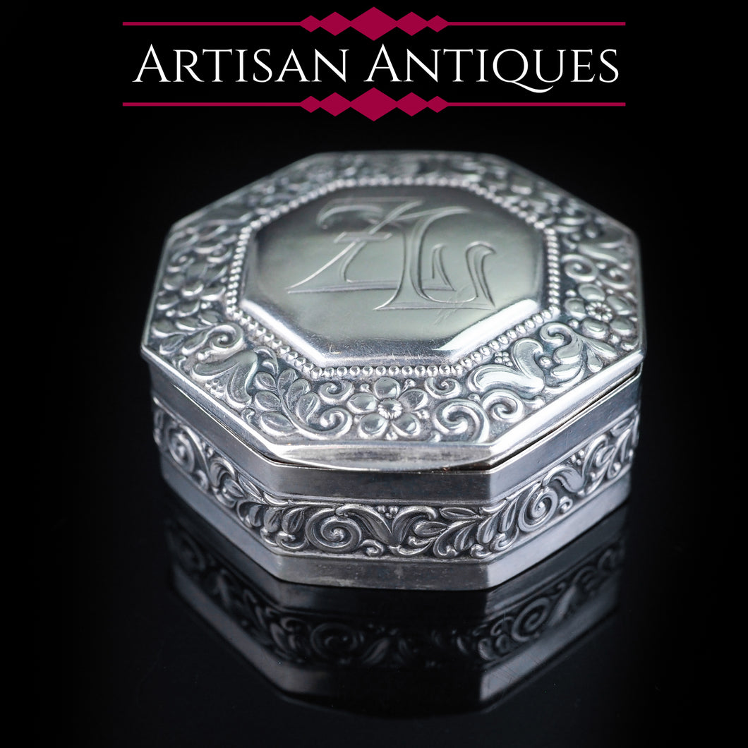 Antique Octagonal German Silver Snuff Box  c.1870 - Artisan Antiques