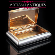 Load image into Gallery viewer, Antique English Victorian Solid Silver Snuff Box with Gold Gilt Interior - Birmingham 1838 - Artisan Antiques
