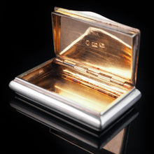Load image into Gallery viewer, Antique English Victorian Solid Silver Snuff Box with Gold Gilt Interior - Birmingham 1838 - Artisan Antiques
