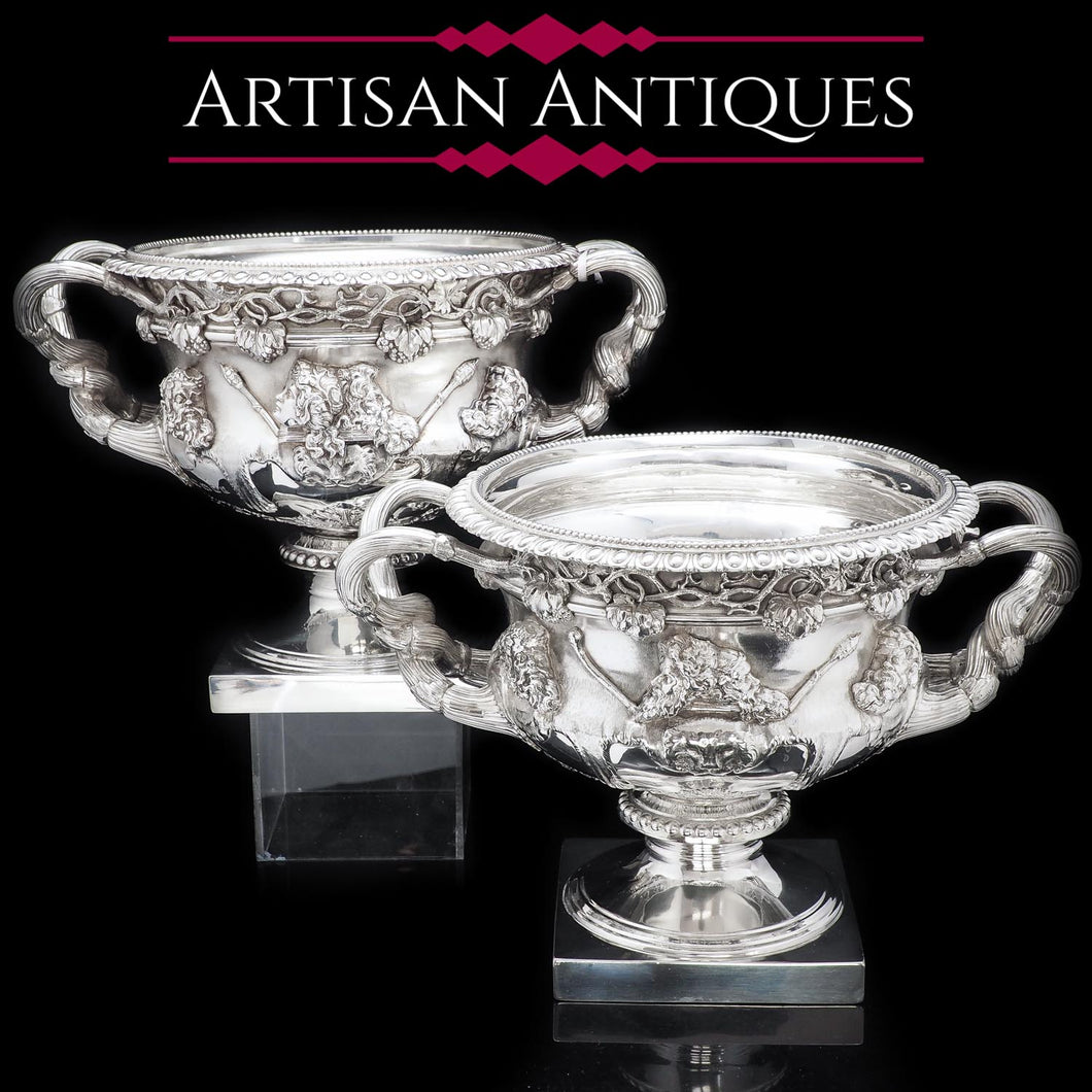 A Pair of Magnificent Solid Silver Warwick Vases - Artisan Antiques