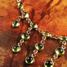 Load image into Gallery viewer, Vintage 9K Gold Peridot Cabochon Cascade Drop Necklace
